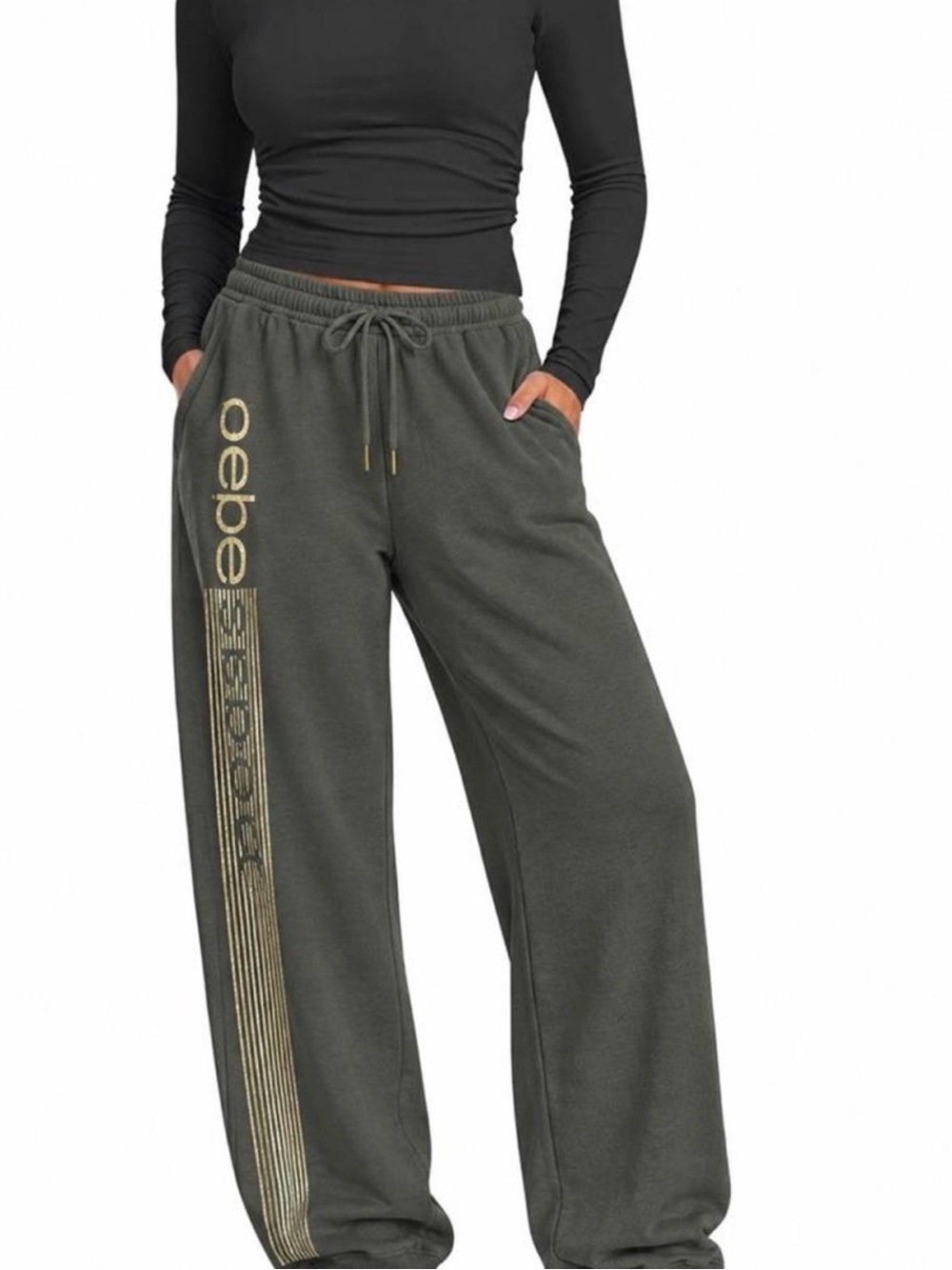 Bebe Sport Gray Sweatpants with Gold Stripe Detail